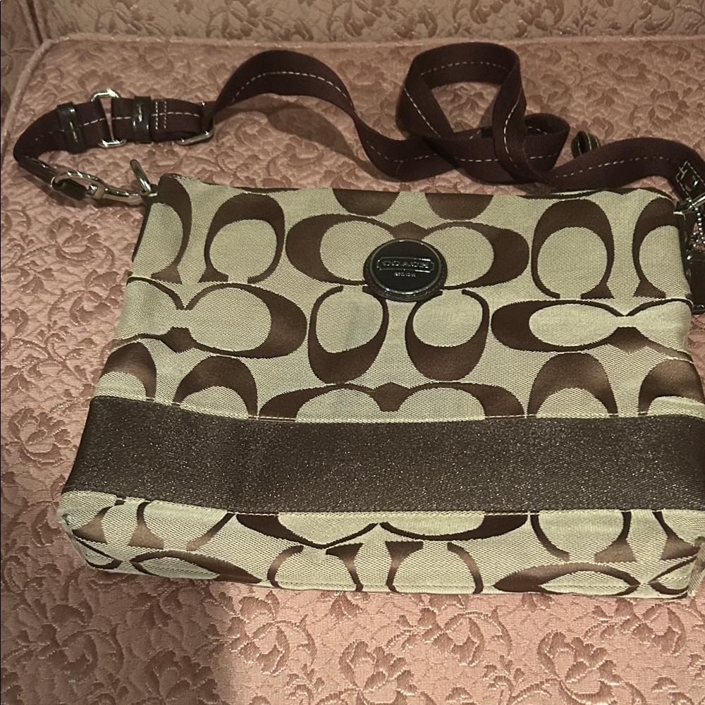 Coach Brown and Tan Signature Crossbody Bag